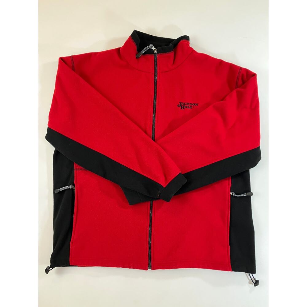 Jackson Hole Wyoming Fleece Jacket XL Red Black Full Zip Cowboy Western Ski